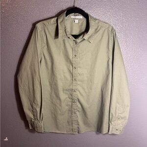 Port Authority Womens Olive Green Button Down Blouse Long Sleeve Cotton Size XL